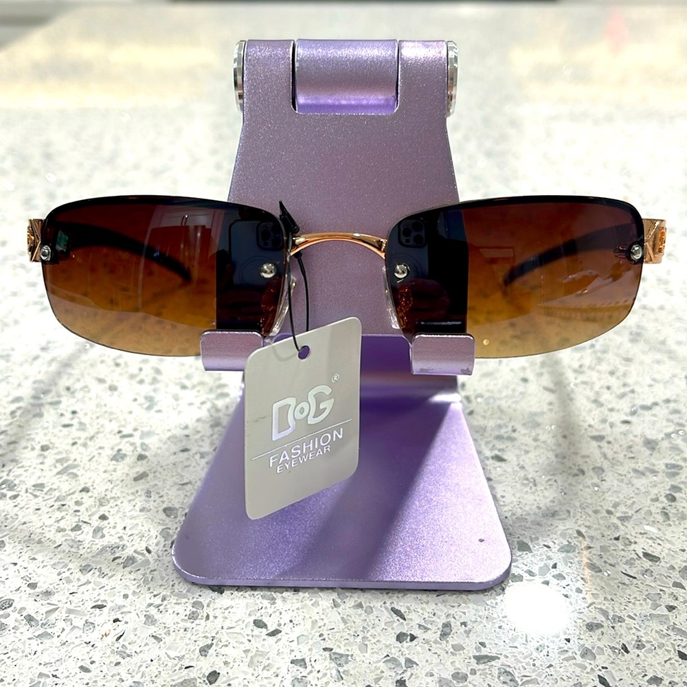 NWT DG SUNGLASSES WOMEN ROSE GOLD BROWN RIMLESS FRAME SOFT BROWN LENSE NOSE PADS